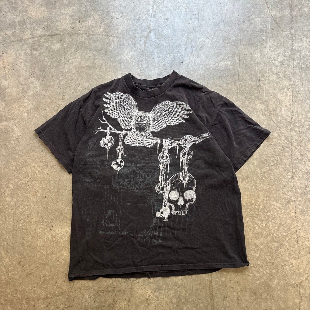 Y2K Grunge Carbon Jean Co Owl Skull T Shirt SIze XL